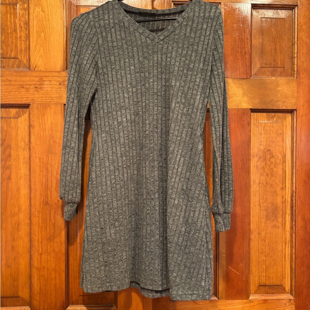 Gray Green Ribbed Knit Dress